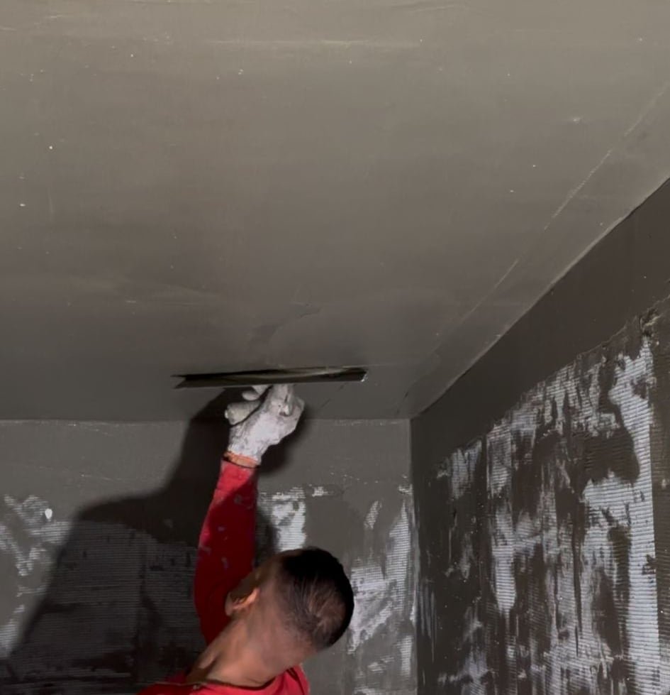 Skim Coat of Polymer Cement in a cold cellar — Cold Cellar Pro restoration process