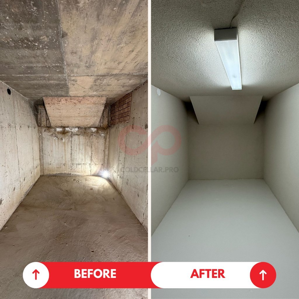 Finished cold cellar with bright acrylic coating after restoration